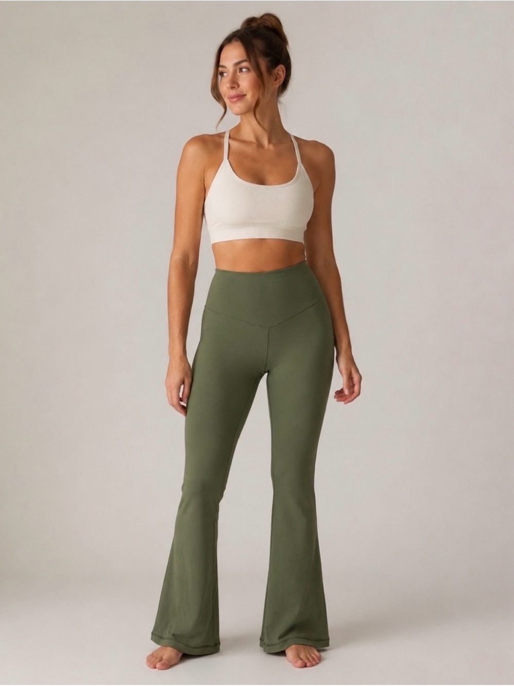Flare Yoga Leggings OFFLINE by Aerie OG High Waisted Olive Green Athleisure Yoga
